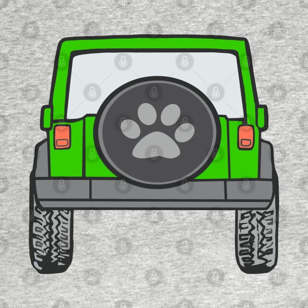 Lime Green Jeep with Paw Print Cover by Trent Tides